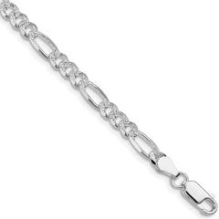 Sterling Silver Rhodium-plated 4.3mm Pavâ Flat Figaro Chain - 7