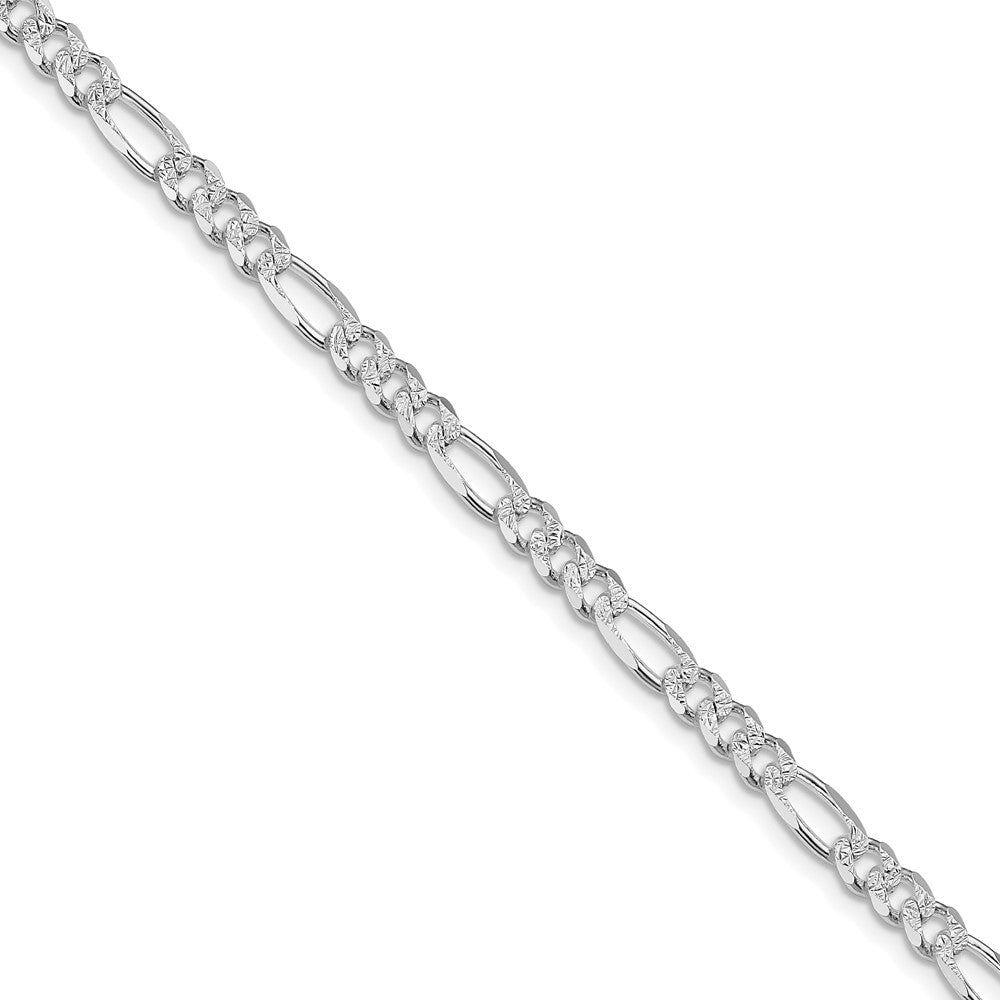 Sterling Silver Rhodium-plated 4.3mm Pavâ Flat Figaro Chain - 9