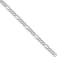 Sterling Silver Rhodium-plated 4.3mm Pavâ Flat Figaro Chain - 11