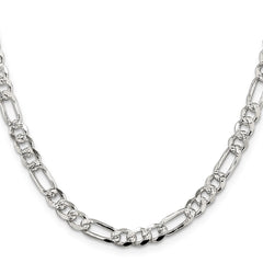 Sterling Silver 5.5mm Pavâ Flat Figaro Chain - 8