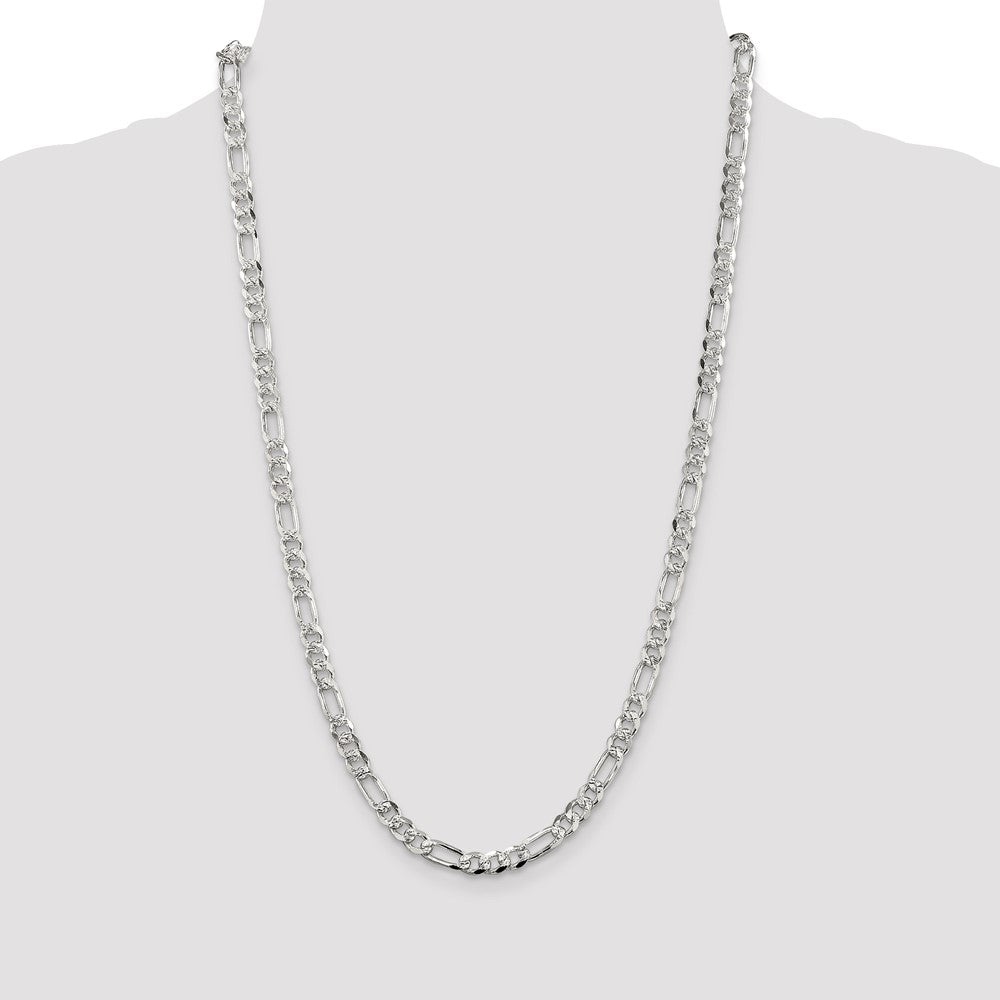 Sterling Silver 5.5mm Pav‚ Flat Figaro Chain