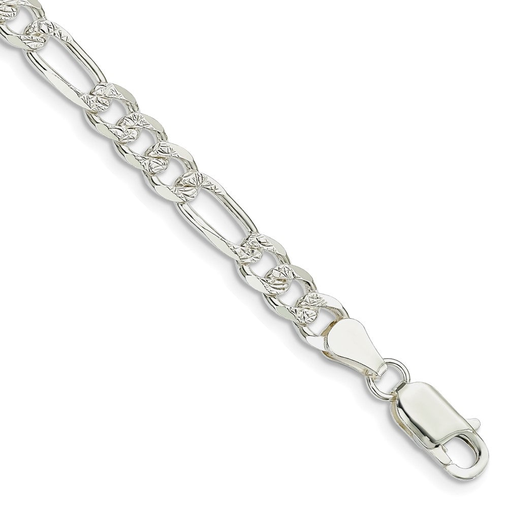 Sterling Silver 5.5mm Pavâ Flat Figaro Chain - 10