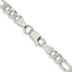 Sterling Silver Rhodium-plated 5.5mm Pavâ Flat Figaro Chain - 9
