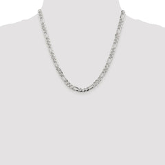 Sterling Silver Rhodium-plated 5.5mm Pavâ Flat Figaro Chain - 6