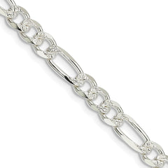 Sterling Silver 5.5mm Pavâ Flat Figaro Chain - 9