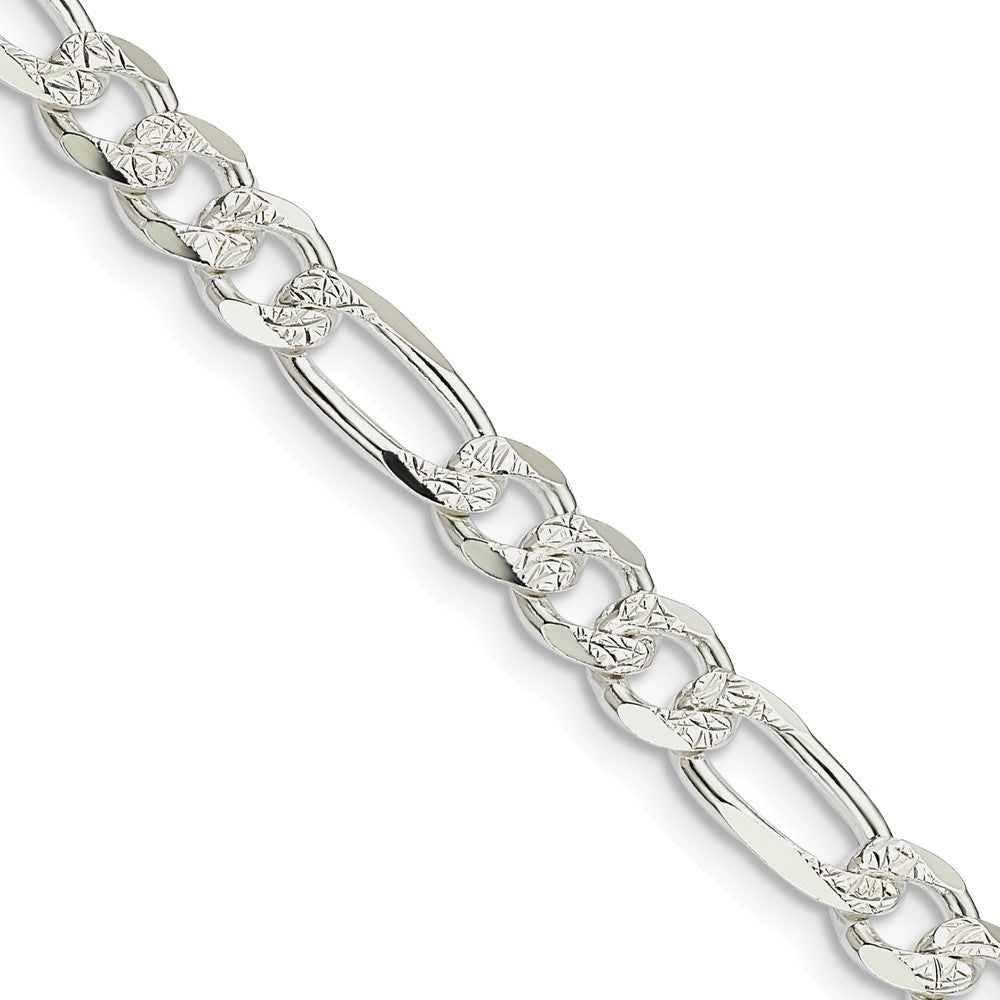 Sterling Silver 5.5mm Pavâ Flat Figaro Chain - 8