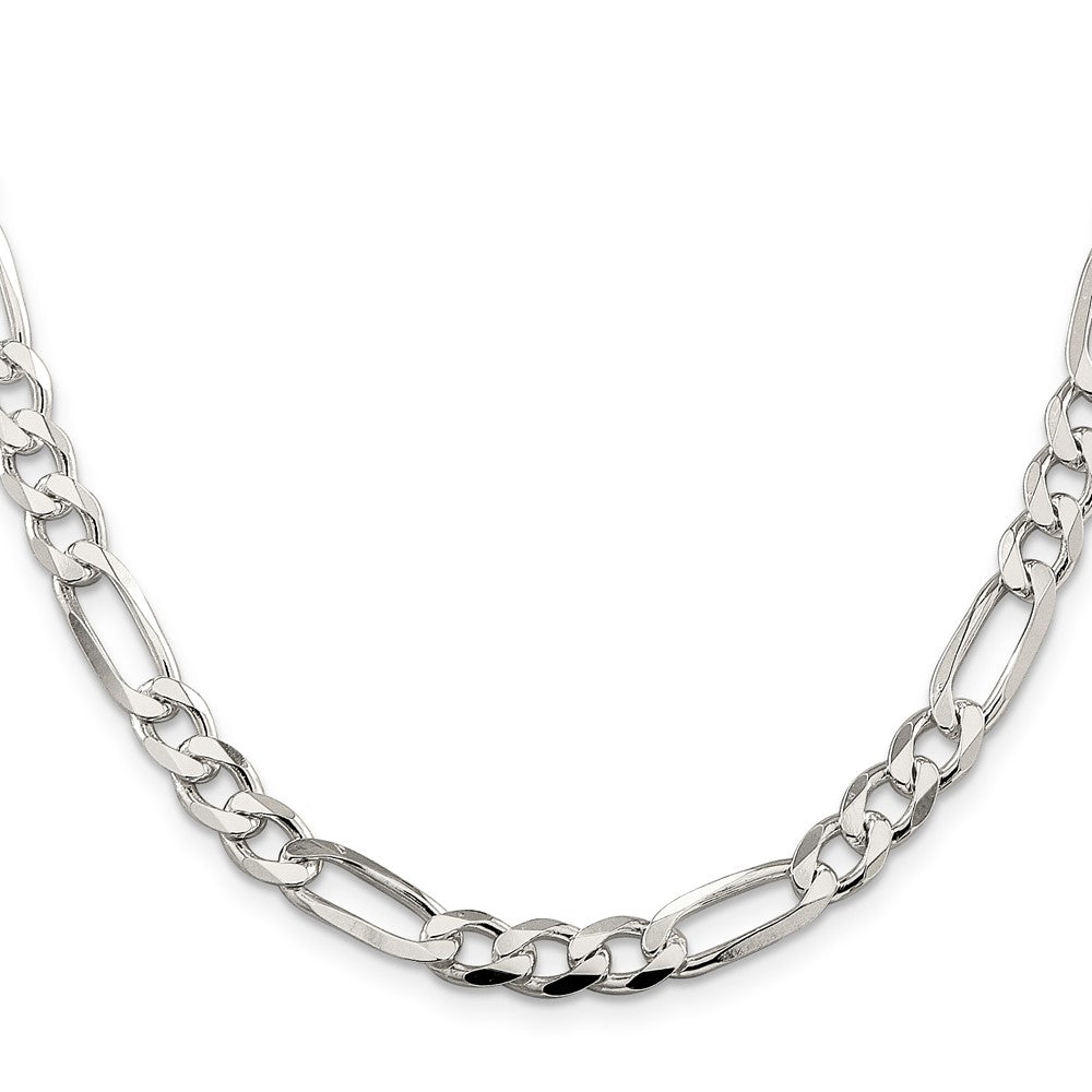 Sterling Silver 6.75mm Pav‚ Flat Figaro Chain