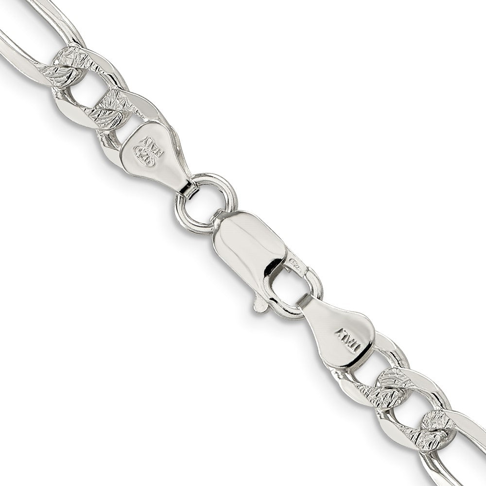 Sterling Silver 6.75mm Pav‚ Flat Figaro Chain