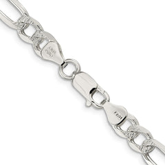 Sterling Silver 6.75mm Pav‚ Flat Figaro Chain