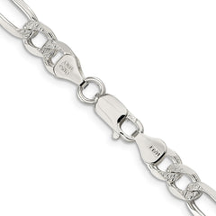 Sterling Silver 7.0mm Pavâ Flat Figaro Chain - 9
