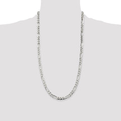 Sterling Silver 7.0mm Pavâ Flat Figaro Chain - 10