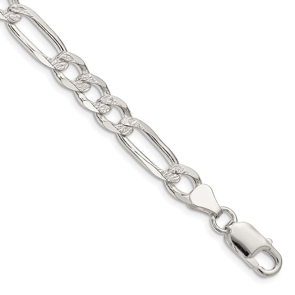 Sterling Silver 7.0mm Pavâ Flat Figaro Chain - 11