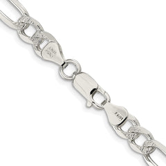 Sterling Silver Rhodium-plated 6.75mm Pavâ Flat Figaro Chain - 11