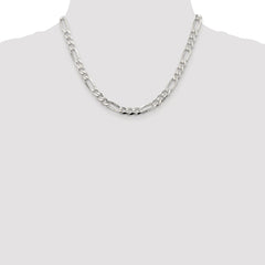 Sterling Silver Rhodium-plated 6.75mm Pavâ Flat Figaro Chain - 9