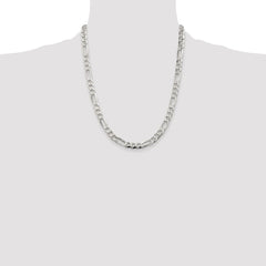 Sterling Silver Rhodium-plated 6.75mm Pavâ Flat Figaro Chain - 10
