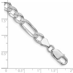 Sterling Silver Rhodium-plated 6.75mm Pavâ Flat Figaro Chain - 8