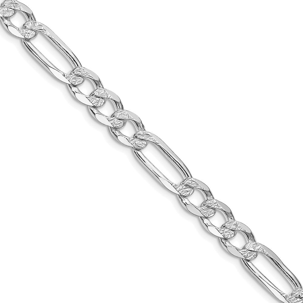 Sterling Silver Rhodium-plated 6.75mm Pavâ Flat Figaro Chain - 10