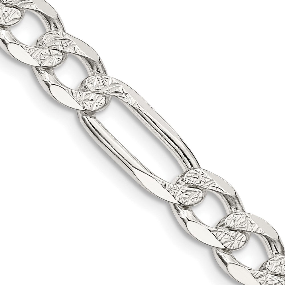 Sterling Silver 7.0mm Pavâ Flat Figaro Chain - 10