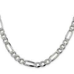 Sterling Silver 7.25mm Pav‚ Flat Figaro Chain