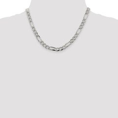 Sterling Silver 7.25mm Pavâ Flat Figaro Chain