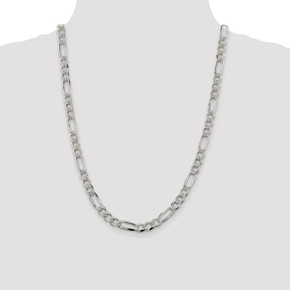 Sterling Silver 7.25mm Pav‚ Flat Figaro Chain