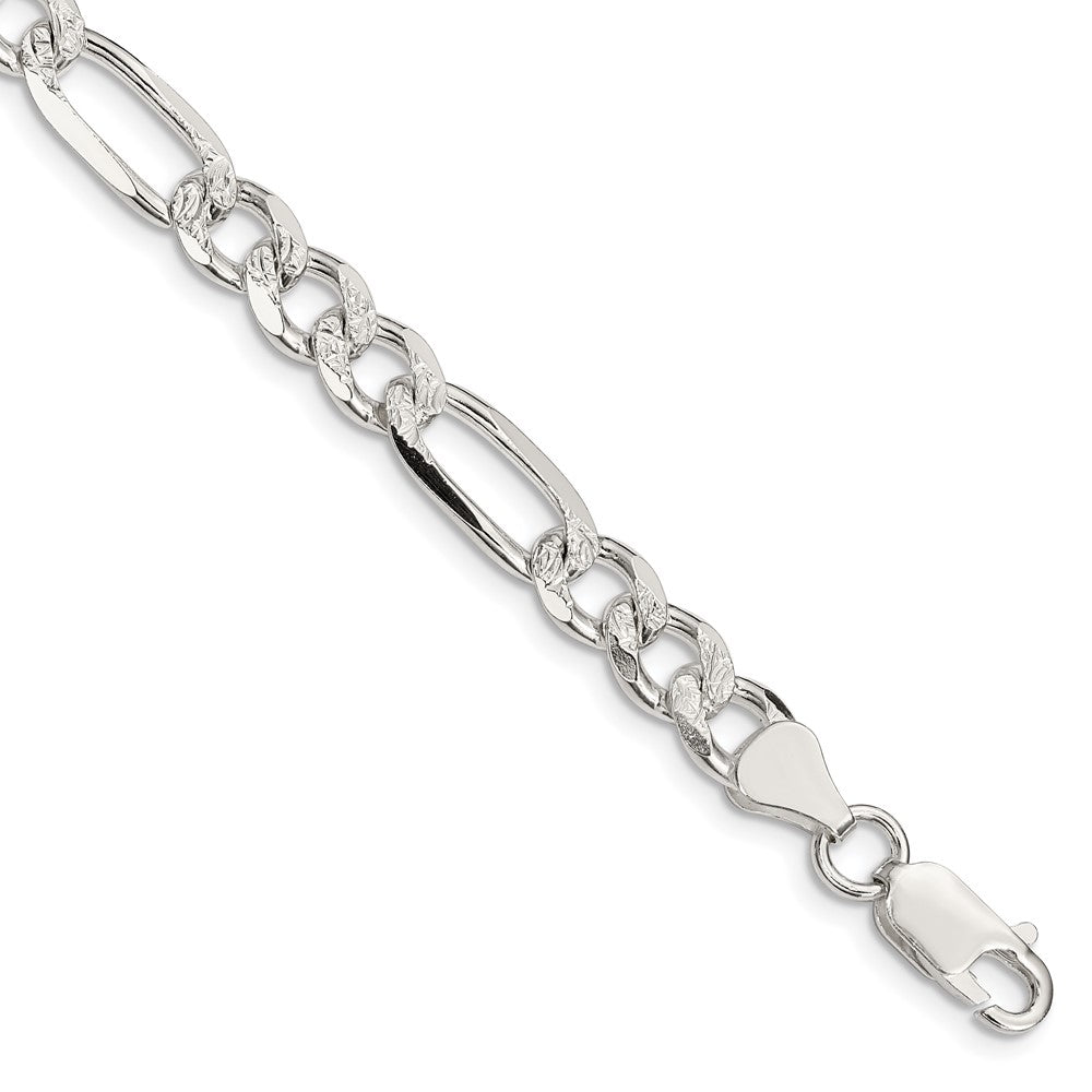 Sterling Silver 7.25mm Pavâ Flat Figaro Chain - 7
