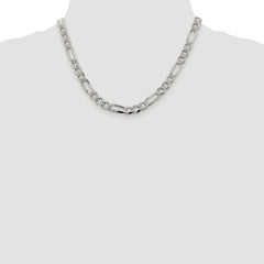 Sterling Silver Rhodium-plated 7.25mm Pavâ Flat Figaro Chain - 6