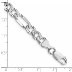 Sterling Silver Rhodium-plated 7.25mm Pavâ Flat Figaro Chain - 7