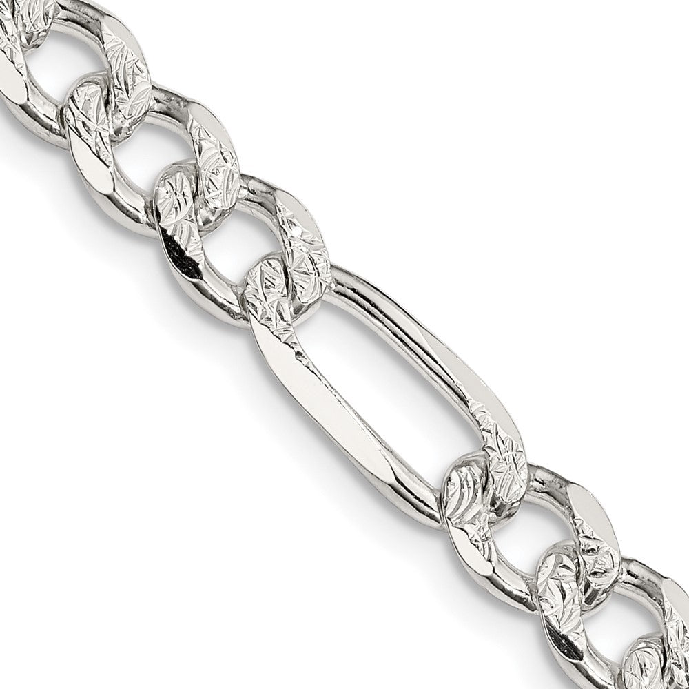 Sterling Silver 7.25mm Pavâ Flat Figaro Chain - 2