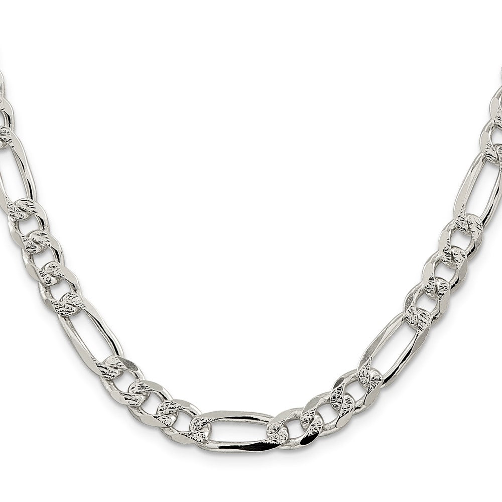 Sterling Silver 8mm Pave Flat Figaro Chain