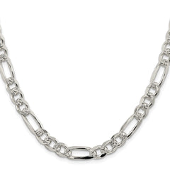 Sterling Silver Rhodium-plated 8mm Pavâ Flat Figaro Chain - 7