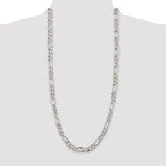 Sterling Silver Rhodium-plated 8mm Pavâ Flat Figaro Chain - 7