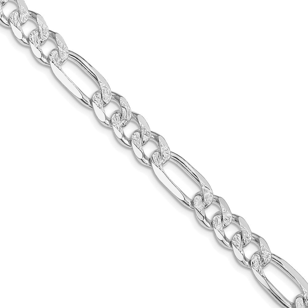 Sterling Silver Rhodium-plated 8mm Pavâ Flat Figaro Chain - 7