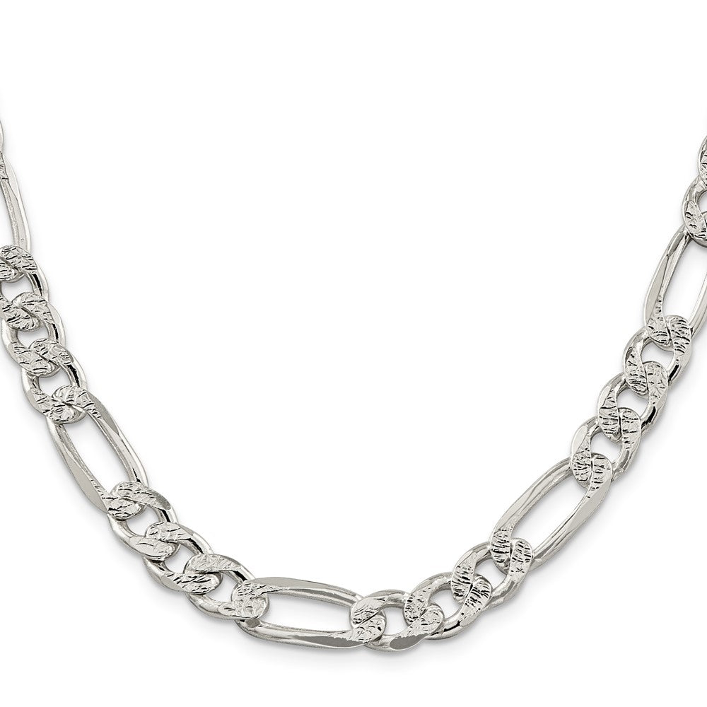 Sterling Silver 9.5mm Pav‚ Flat Figaro Chain