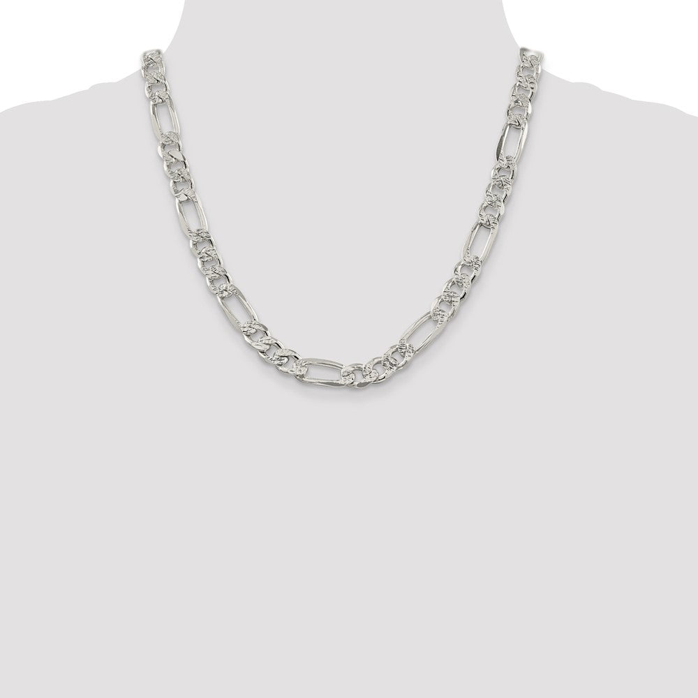 Sterling Silver 9.5mm Pav‚ Flat Figaro Chain