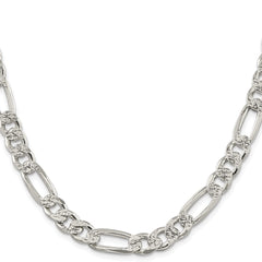 Sterling Silver Rhodium-plated 9.5mm Pavâ Flat Figaro Chain