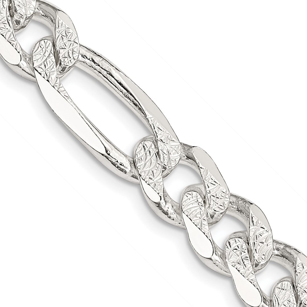 Sterling Silver 9.5mm Pavâ Flat Figaro Chain - 2