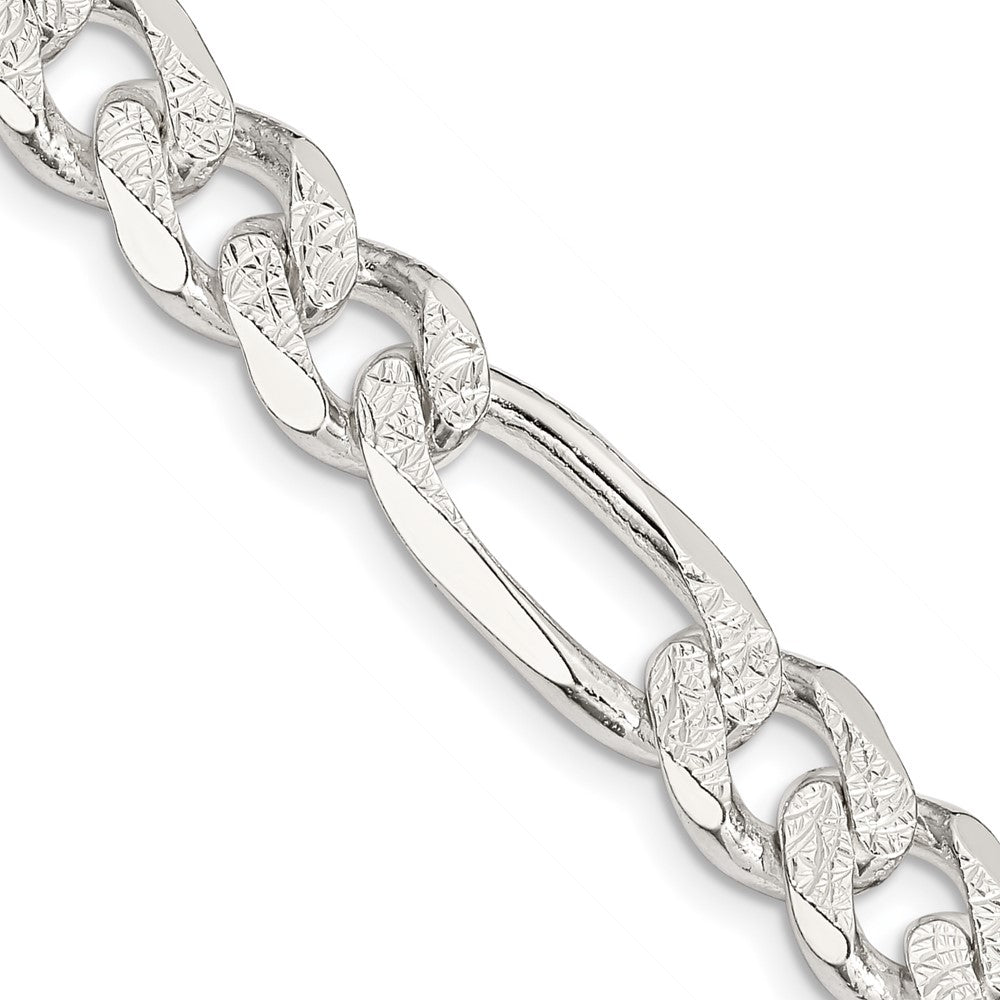 Sterling Silver 11.0mm Pavâ Flat Figaro Chain