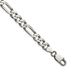 Sterling Silver Antiqued 7.5mm Figaro Chain - 6
