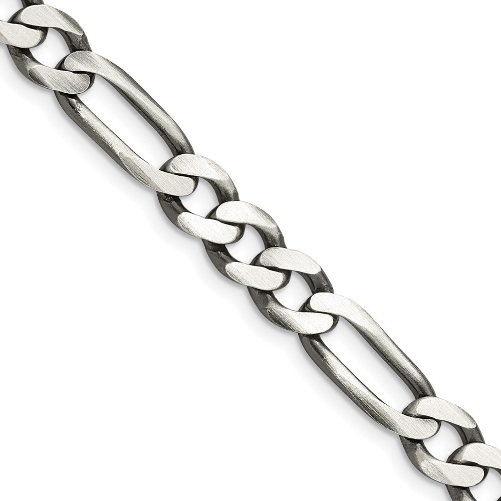 Sterling Silver Antiqued 7.5mm Figaro Chain - 7