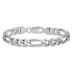Sterling Silver Rhodium-plated 7.75mm Figaro Chain - 7