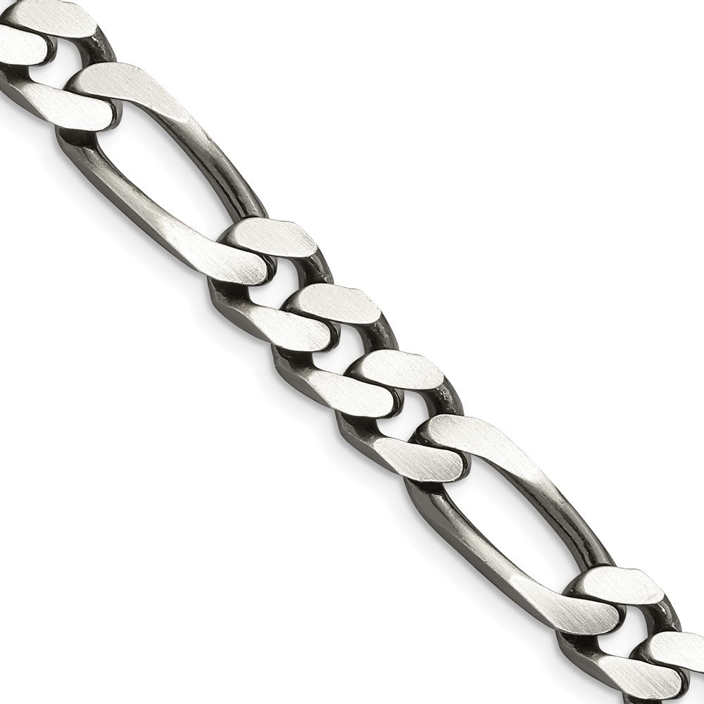 Sterling Silver Antiqued 9mm Figaro Chain - 3