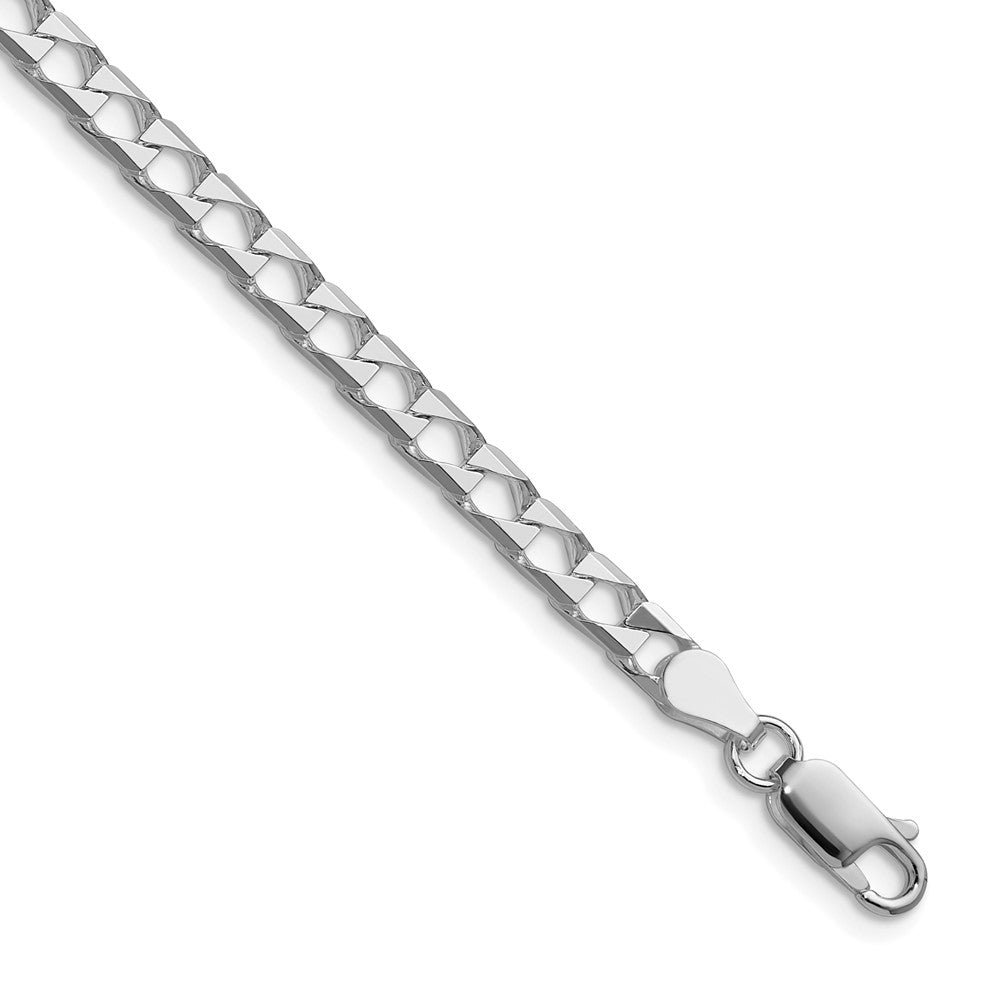 Sterling Silver Rhodium-plated 4mm D/C Square Curb Chain - 7