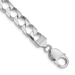 Sterling Silver Rhodium-plated 7.2mm D/C Square Curb Chain - 6