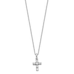 Sterling Silver Rhodium-plated CZ Cross on 16 Box Chain Necklace