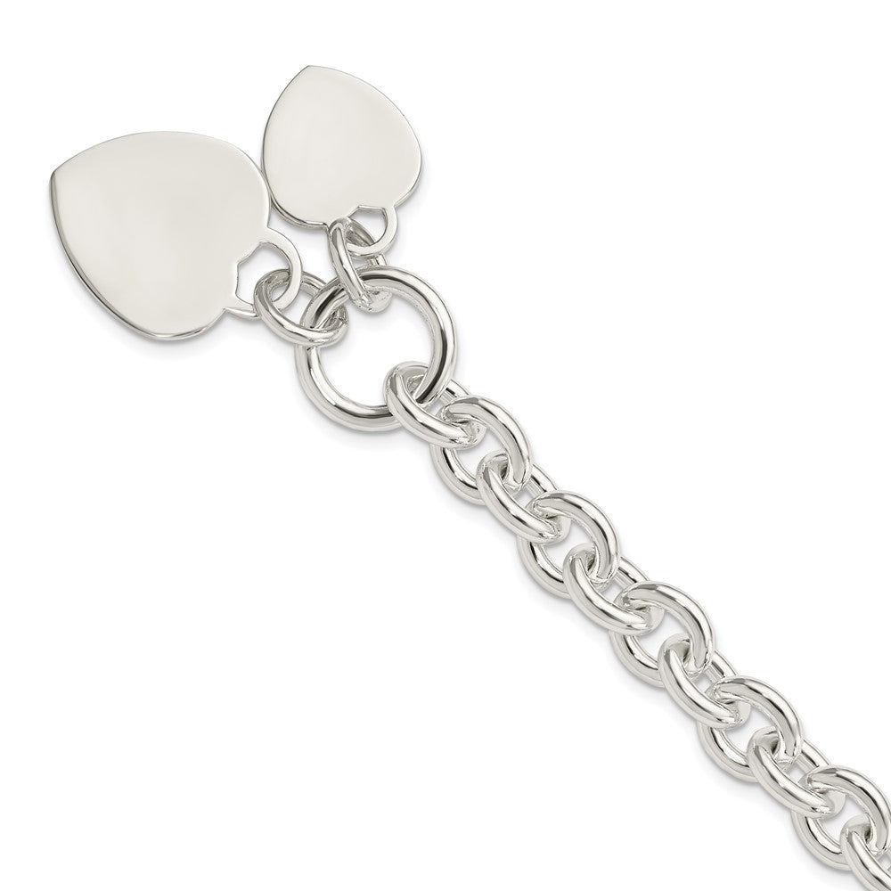 Sterling Silver Engraveable Heart Disc on Fancy Link Toggle Bracelet - 5