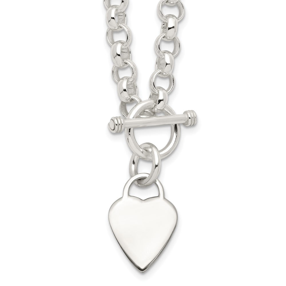 Sterling Silver Engraveable Heart Disc on Fancy Link Toggle Necklace - 2
