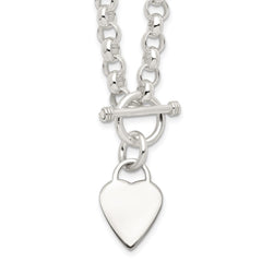 Sterling Silver Engraveable Heart Disc on Fancy Link Toggle Necklace - 2