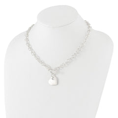 Sterling Silver Engraveable Heart Disc on Fancy Link Toggle Necklace