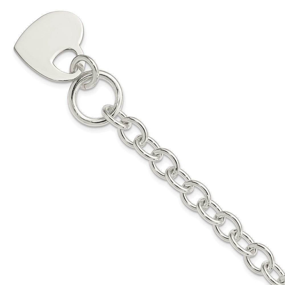 Sterling Silver Engraveable Heart Disc on Fancy Link Toggle Bracelet - 2